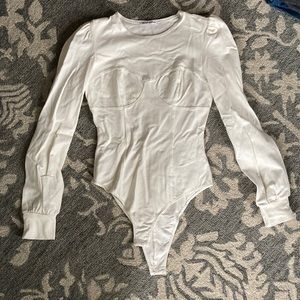 Reformation bodysuit corset seaming ivory new puff sleeve